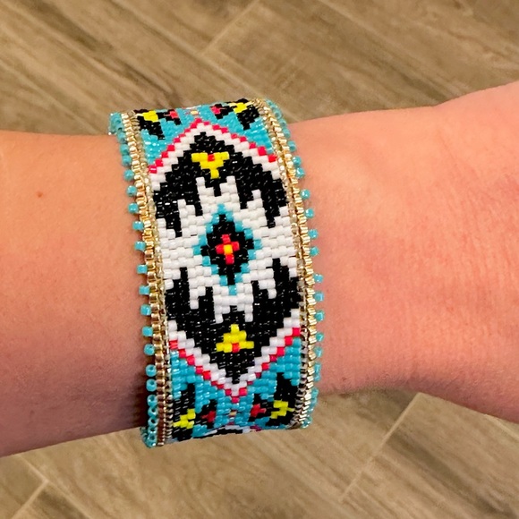 Native American Indian bracelet with Japanese seed beads Miyuki Delica - Picture 11 of 17